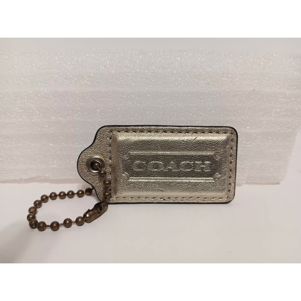 Coach Metallic Gold Leather Hang Tag Charm Ball Chain Key Chain 2.25"×1"